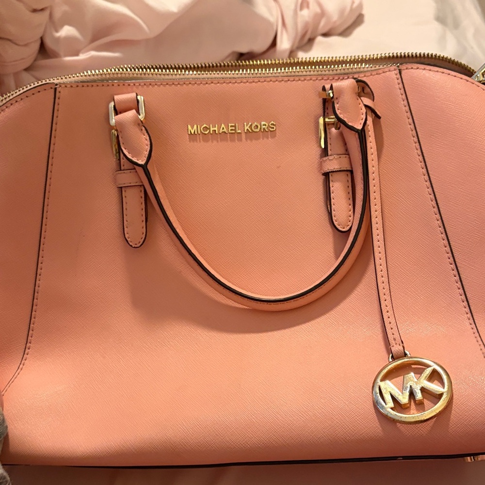 Michael Kors Rose Pink Saffiano Leather Satchel with MK Charm